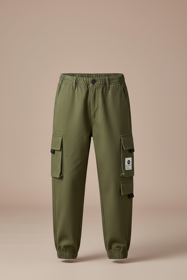 Pantalon Cargo Vert Kaki Ample Multipoches Garçon - Toile - vue 3