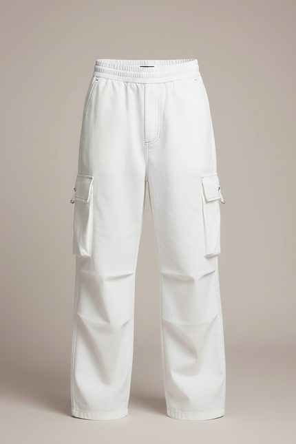 Pantalon Cargo Blanc Ample Multipoches Enfant Streetwear - Toile - vue 3
