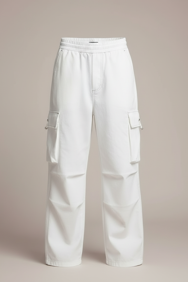 Pantalon Cargo Blanc Ample Multipoches Enfant Streetwear - Toile - vue 3