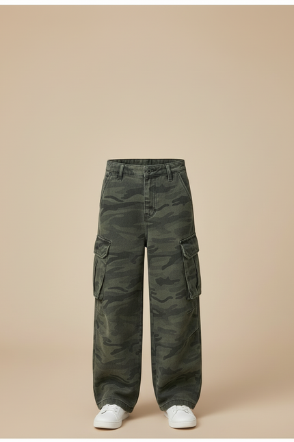 Pantalon Cargo Camouflage Ample Garçon Décontracté Coton - Kaki - vue 3