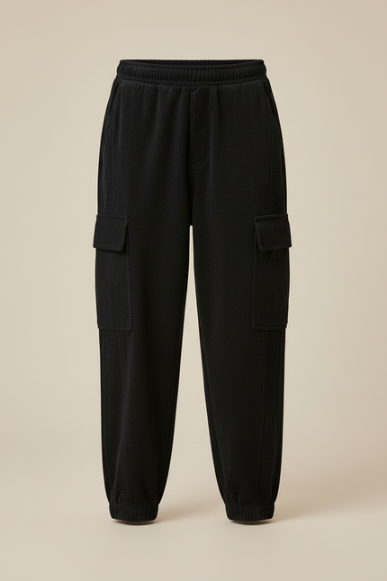 Pantalon Cargo Noir Ample Molletonné Enfant Décontracté - vue 3