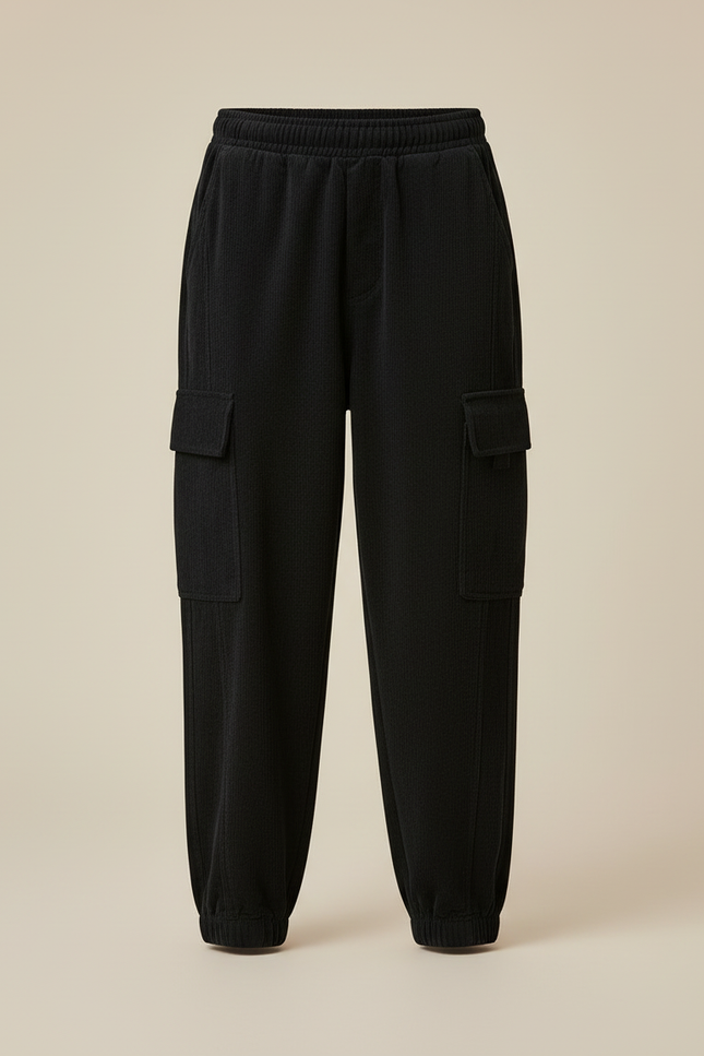 Pantalon Cargo Noir Ample Molletonné Enfant Décontracté - vue 3
