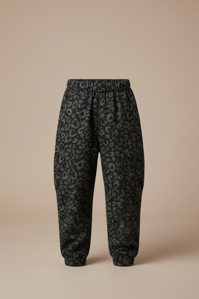 Pantalon Cargo Léopard Gris Ample Molletonné Enfant - vue 3