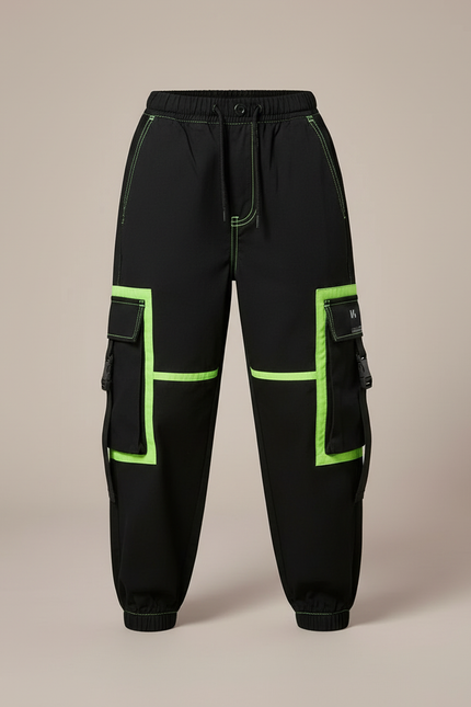 Pantalon Cargo Noir Fluorescent Multipoches Enfant Ample - Toile - vue 3