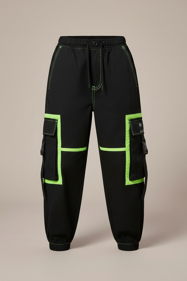 Pantalon Cargo Noir Fluorescent Multipoches Enfant Ample - Toile - vue 3