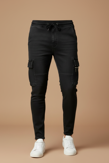 Pantalon Cargo Noir Slim Multipoches Zippées Homme - Jean - vue 3