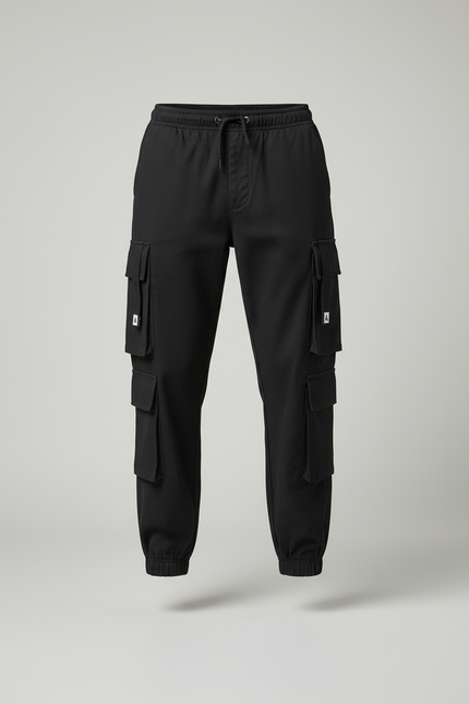 Pantalon Cargo Noir Coupe Jogger Ample Multipoches Homme - Toile - vue 3