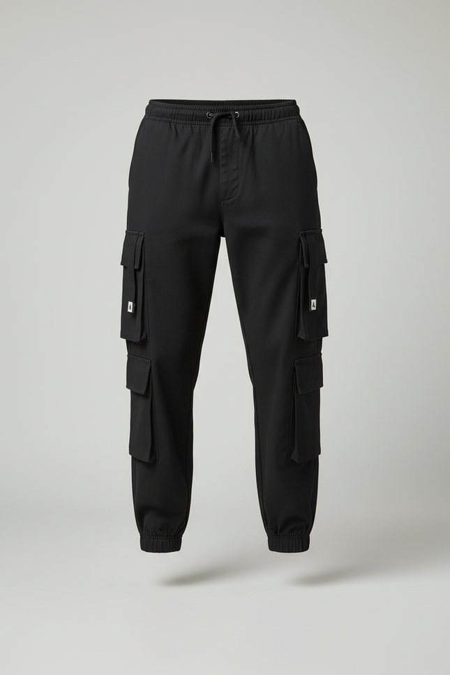 Pantalon Cargo Noir Coupe Jogger Ample Multipoches Homme - Toile - vue 3