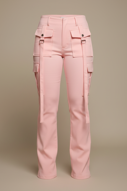 Pantalon Cargo Rose Slim Poches Ceintures - Gabardine - vue 3