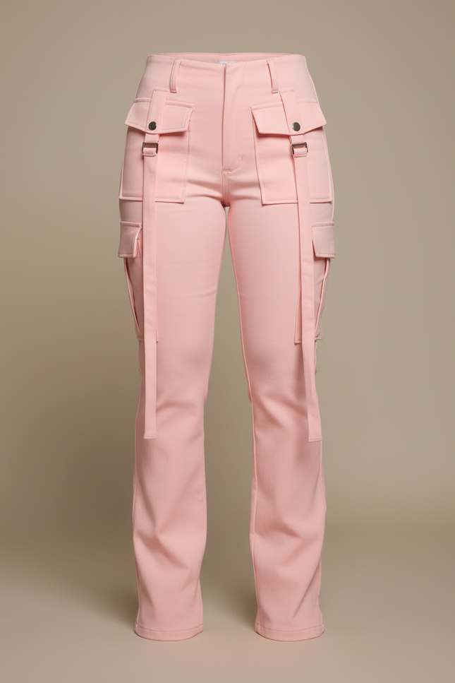 Pantalon Cargo Rose Slim Poches Ceintures - Gabardine - vue 3