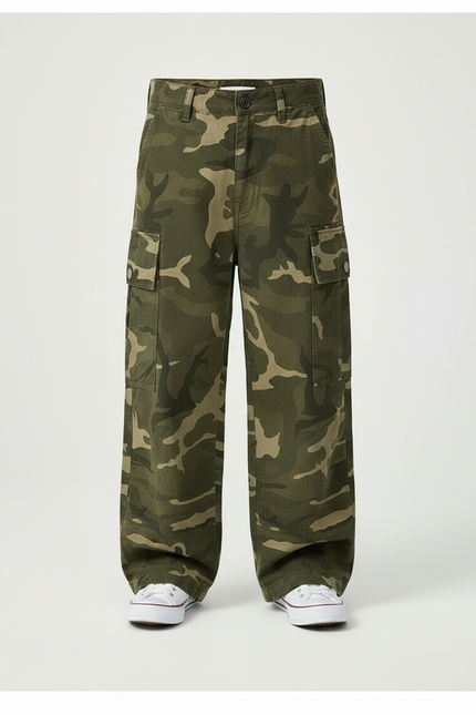 Pantalon Cargo Camouflage Ample Garçon Décontracté - Kaki Toile - vue 3
