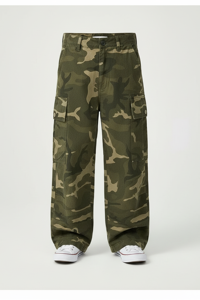 Pantalon Cargo Camouflage Ample Garçon Décontracté - Kaki Toile - vue 3