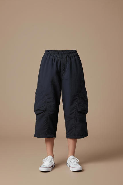 Pantalon Cargo Enfant Noir Ample Décontracté - Marine Polyester - vue 3