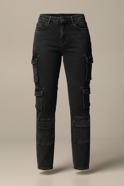 Pantalon Cargo Noir Slim Multipoches Denim Femme - Jean - vue 3