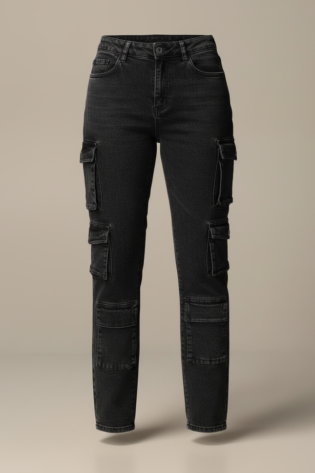 Pantalon Cargo Noir Slim Multipoches Denim Femme - Jean - vue 3