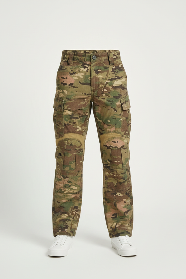 Pantalon Cargo Camouflage Garçon Tactique Multipoches Résistant - Multicolore Toile - vue 3