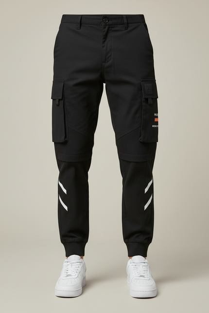 Pantalon Cargo Homme Noir Coton Slim Multipoches Sport - vue 3