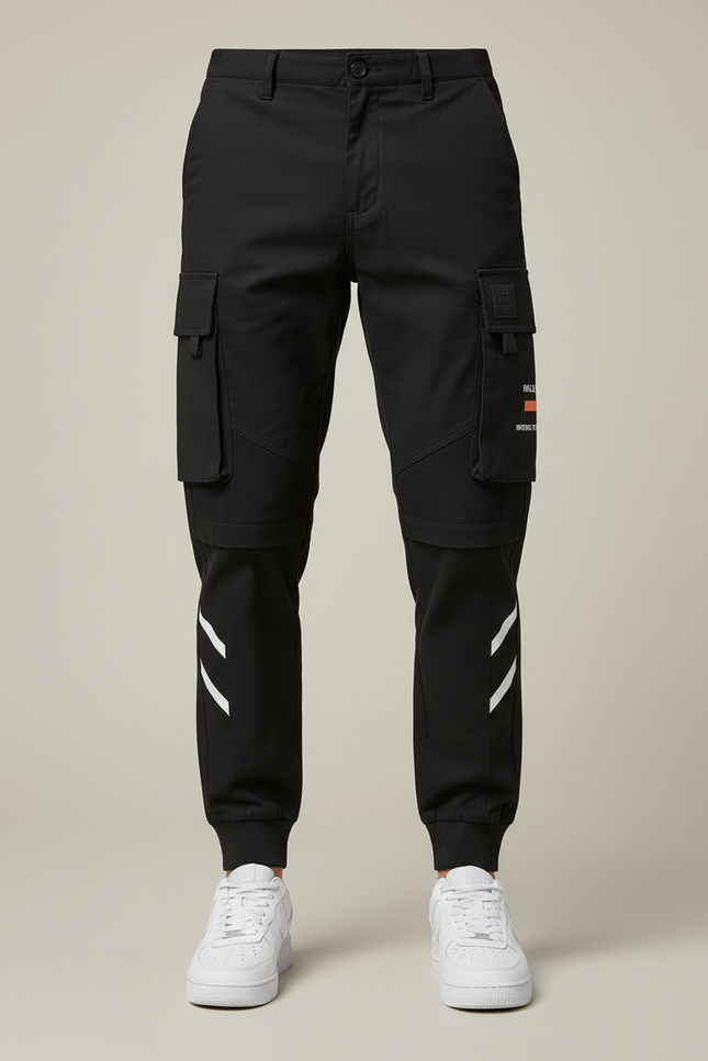 Pantalon Cargo Homme Noir Coton Slim Multipoches Sport - vue 3