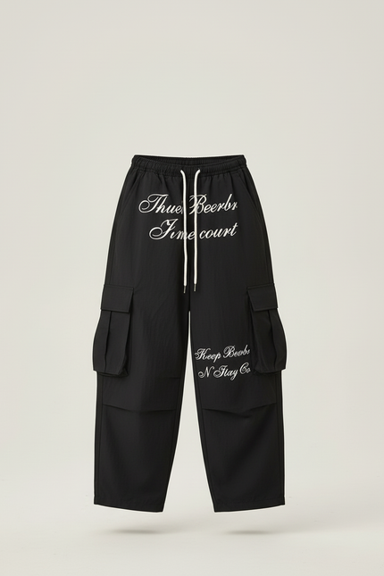 Pantalon Cargo Noir Ample Imprimé Fille - Polyester - vue 3