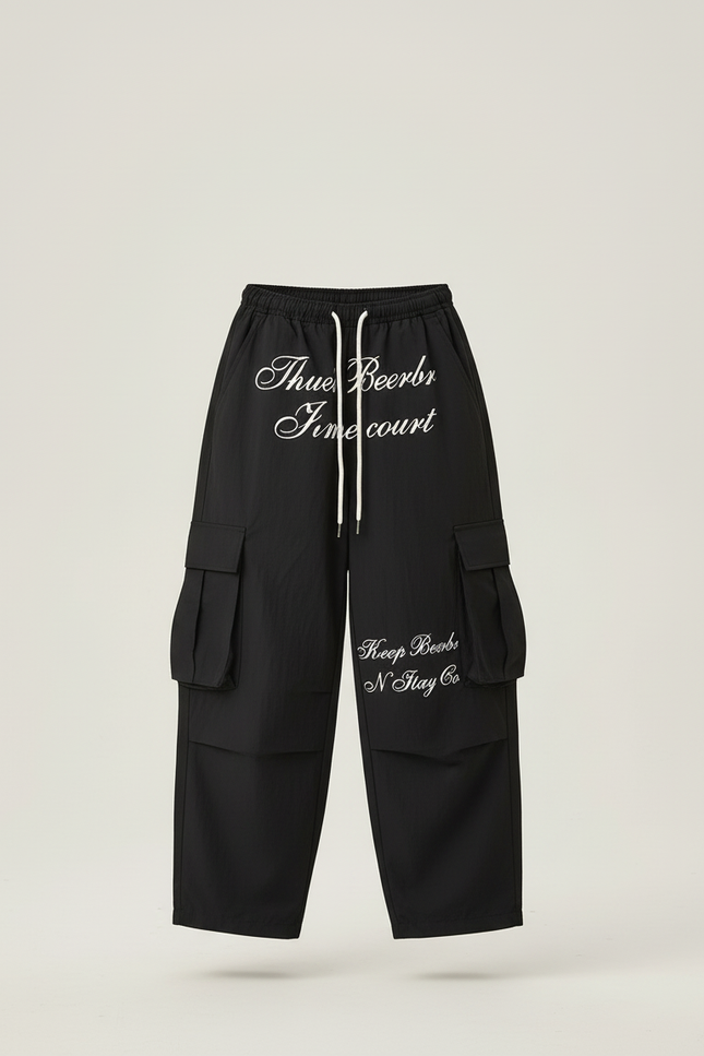 Pantalon Cargo Noir Ample Imprimé Fille - Polyester - vue 3