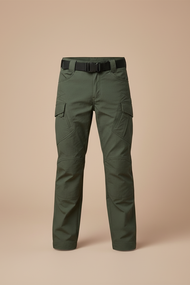 Pantalon Cargo Vert Militaire Garçon Multipoches Solide - Kaki Toile - vue 3