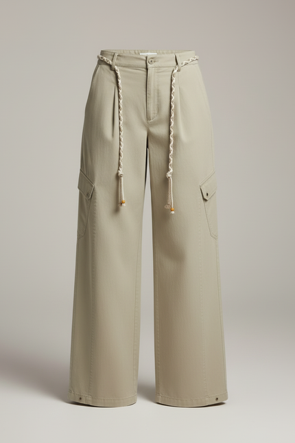 Pantalon Cargo Femme Avec Ceinture - Kaki Toile - vue 3