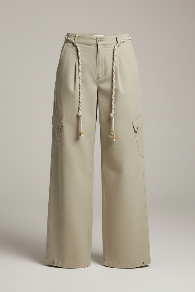 Pantalon Cargo Femme Avec Ceinture - Kaki Toile - vue 3