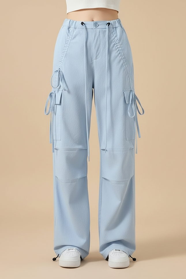 Pantalon Cargo Bleu Clair Ample Taille Haute - Coton - vue 3