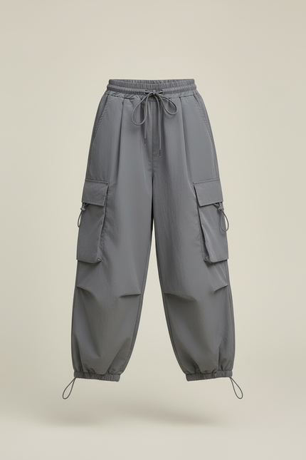 Pantalon Cargo Gris Ample Poches Cordon Fille - Polyester - vue 3