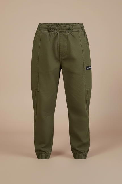 Pantalon Cargo Vert Kaki Coton Élastique Garçon - vue 3