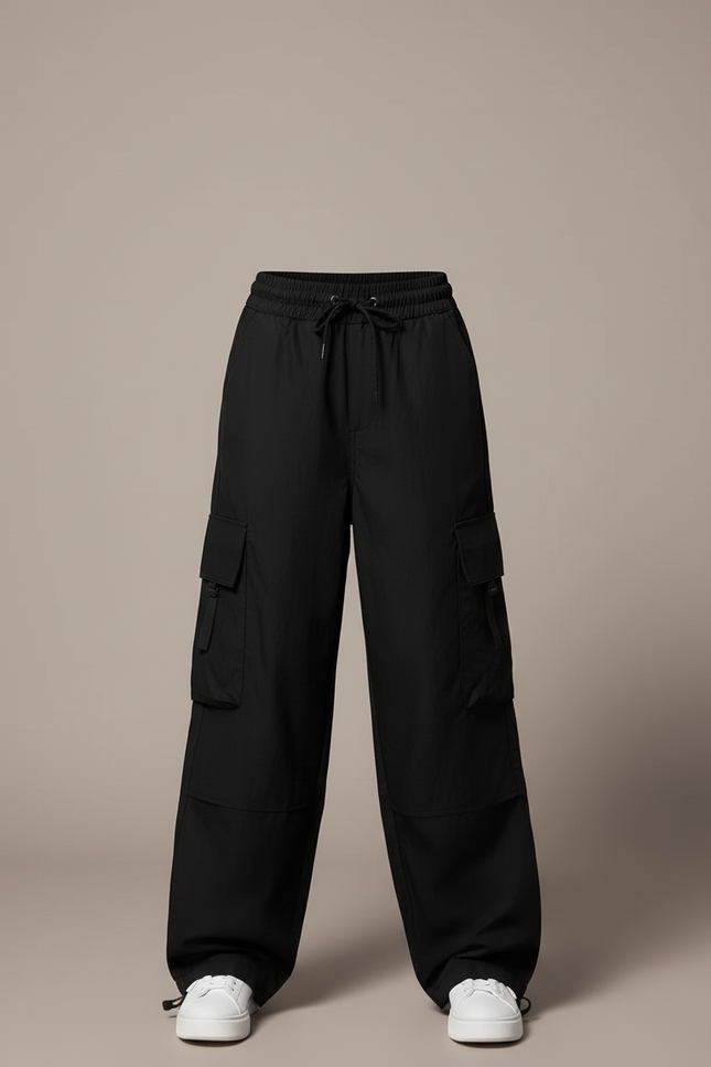 Pantalon Cargo Fille Noir Parachute - Polyester - vue 3