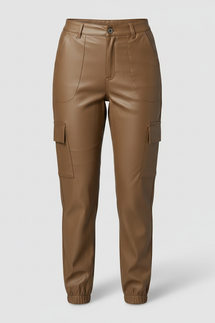 Pantalon Cargo Cuir Femme - Camel - vue 3
