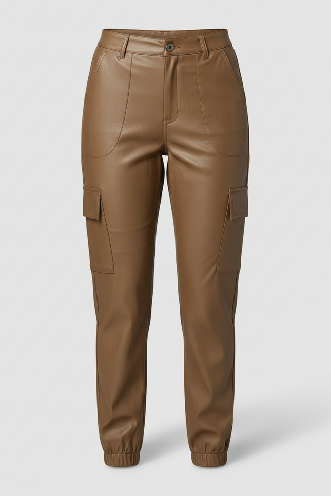Pantalon Cargo Cuir Femme - Camel - vue 3