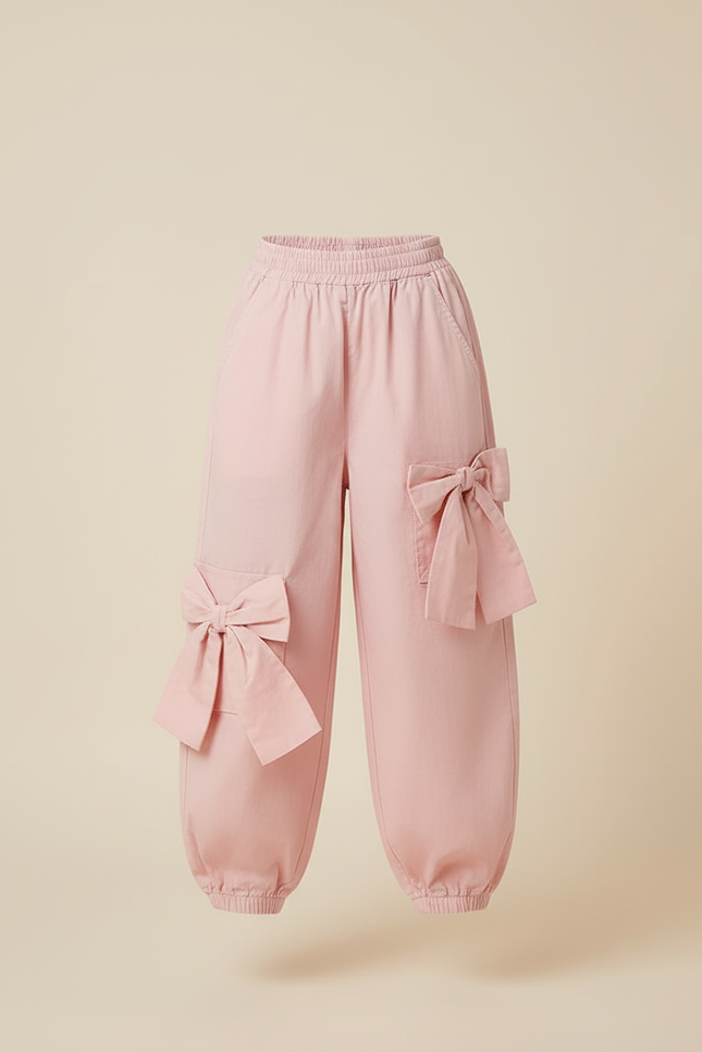 Pantalon Cargo Rose Ample Nœuds Fille - Coton - vue 3