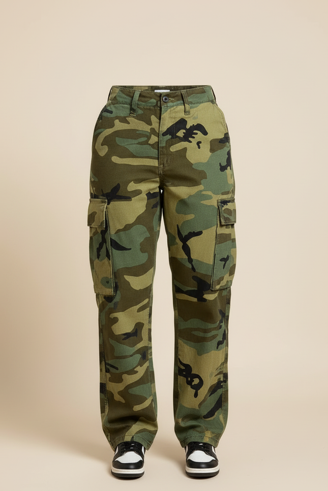 Pantalon Cargo Camouflage Militaire Vert Ample Décontracté - Toile - vue 3