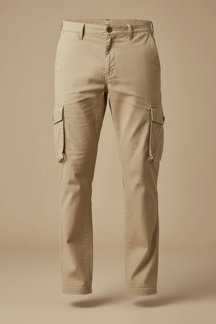 Pantalon Cargo Beige Coton Droit Multipoches Homme - Gabardine - vue 3
