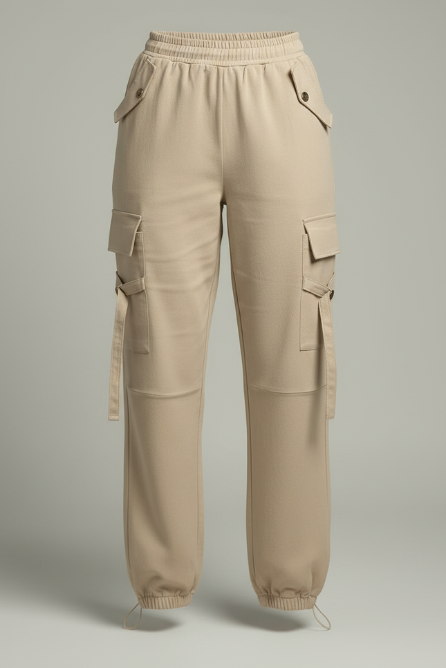 Pantalon Cargo Beige Décontracté Multipoches Cordon Femme - Molleton - vue 3