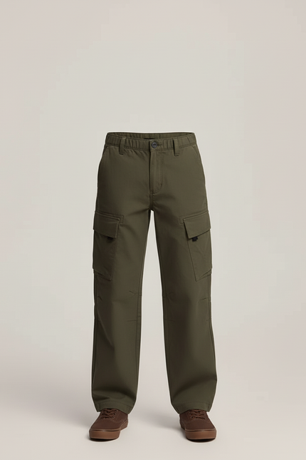 Pantalon Cargo Vert Kaki Ample Décontracté Garçon - Toile - vue 3