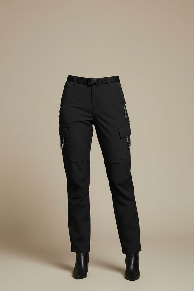 Pantalon Cargo Noir Convertible Femme Léger Élastique - Polyester - vue 3
