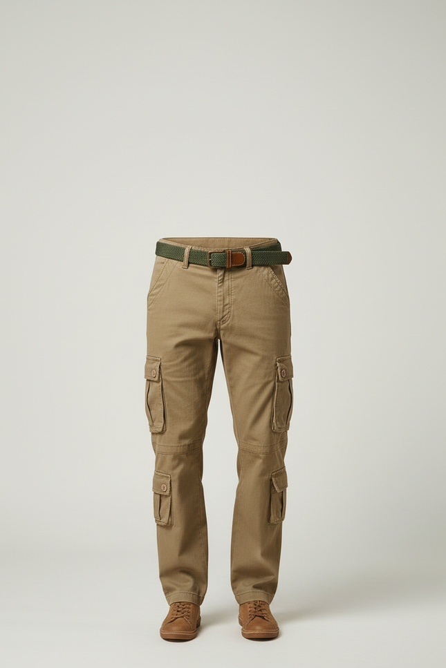 Pantalon Cargo Kaki Ample Multipoches Homme Décontracté - Toile - vue 3
