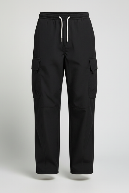 Pantalon Cargo Noir Ample Cordon Homme Léger - Polyester - vue 3