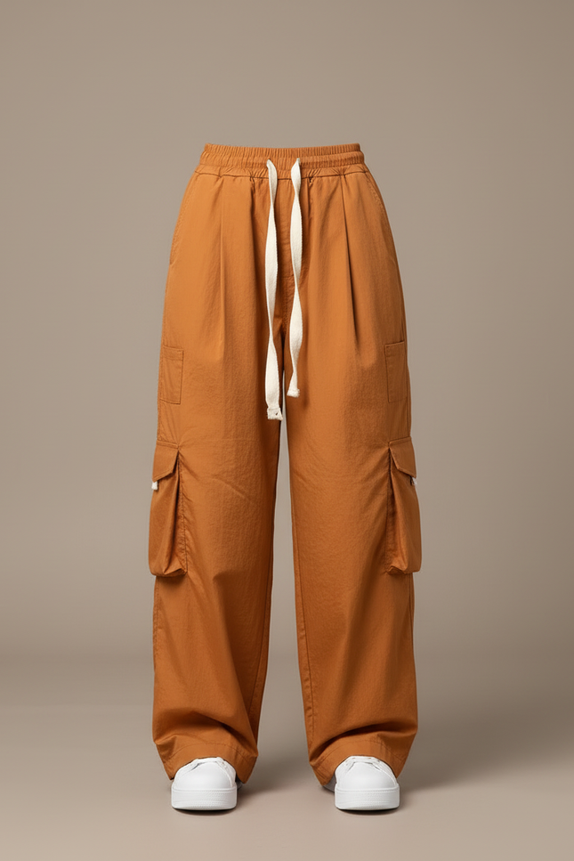 Pantalon Cargo Ample Marron Taille Élastique Femme - Gabardine - vue 3