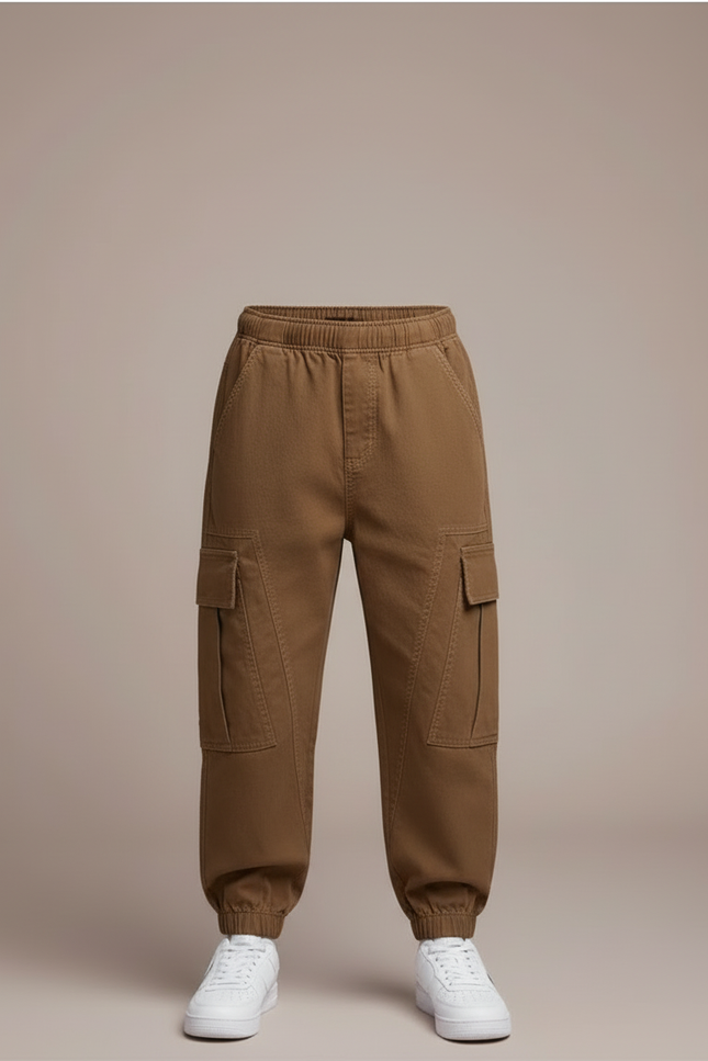 Pantalon Cargo Marron Ample Décontracté Enfant Jogger - Toile - vue 3