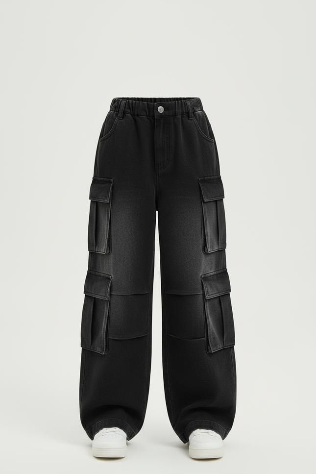 Pantalon Cargo Noir Ample Denim Multipoches - Jean - vue 3