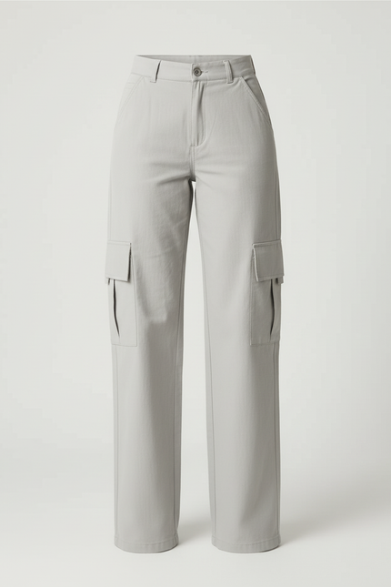 Pantalon Cargo Gris Ample Taille Haute Femme - Toile - vue 3