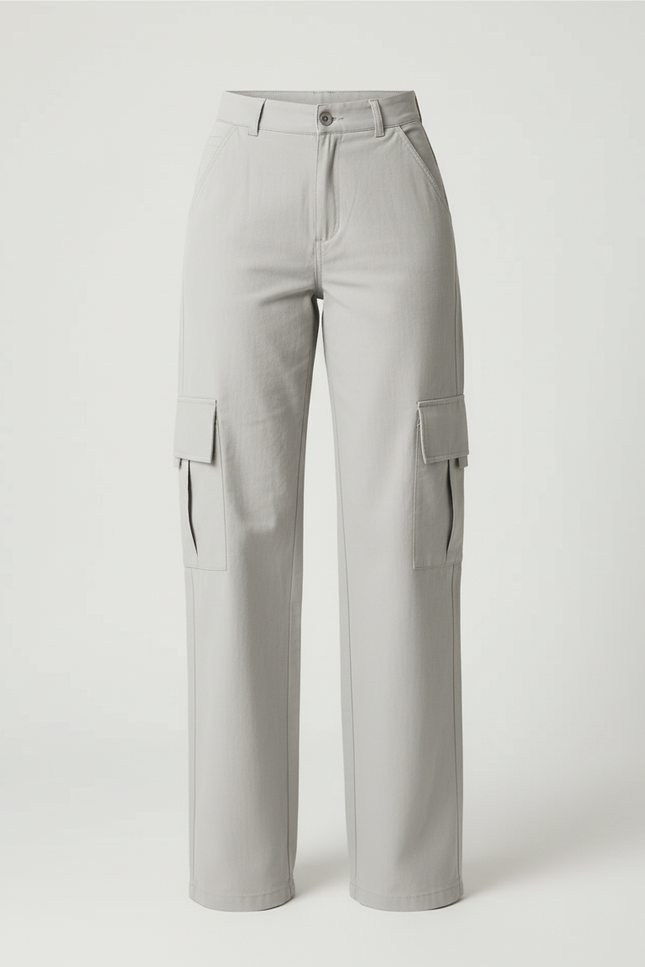 Pantalon Cargo Gris Ample Taille Haute Femme - Toile - vue 3