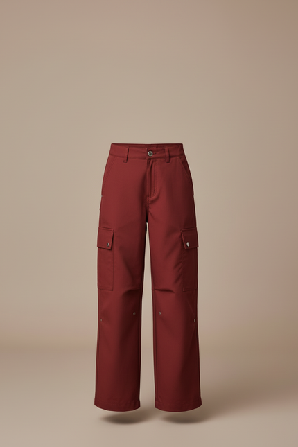 Pantalon Cargo Rouge Brique Ample Enfant Multipoches - Bordeaux Gabardine - vue 3