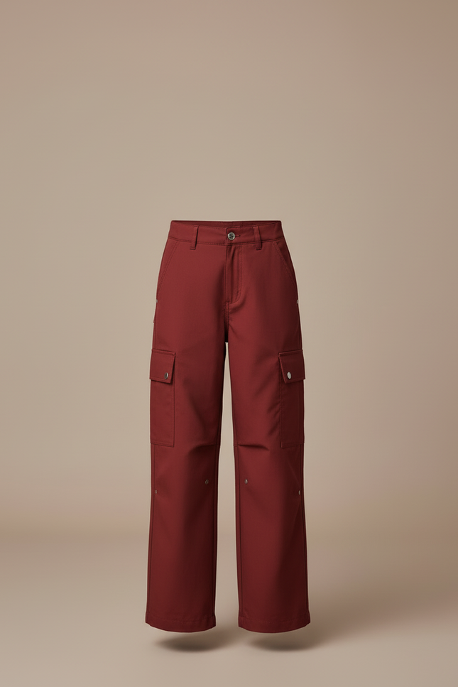 Pantalon Cargo Rouge Brique Ample Enfant Multipoches - Bordeaux Gabardine - vue 3
