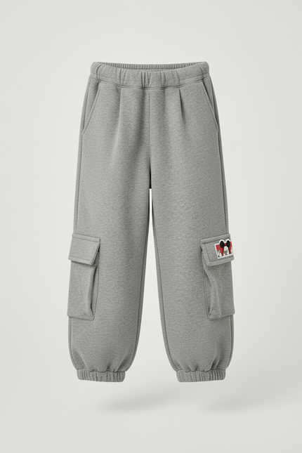 Pantalon Cargo Gris Ample Molletonné Enfant Décontracté Cartoon - vue 3