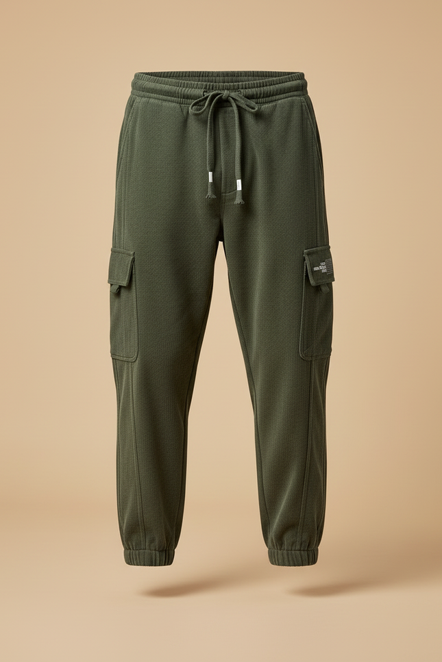 Pantalon Cargo Vert Côtelé Ample Homme Cordon - Cordé - vue 3